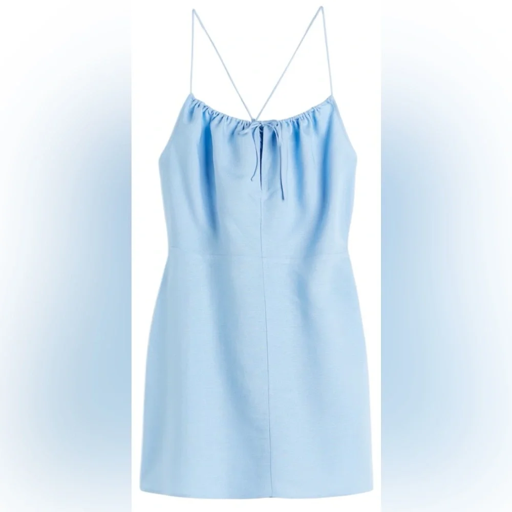 H&M NWT Linen-Blend Light Blue Mini Dress Size:S - Picture 1 of 7